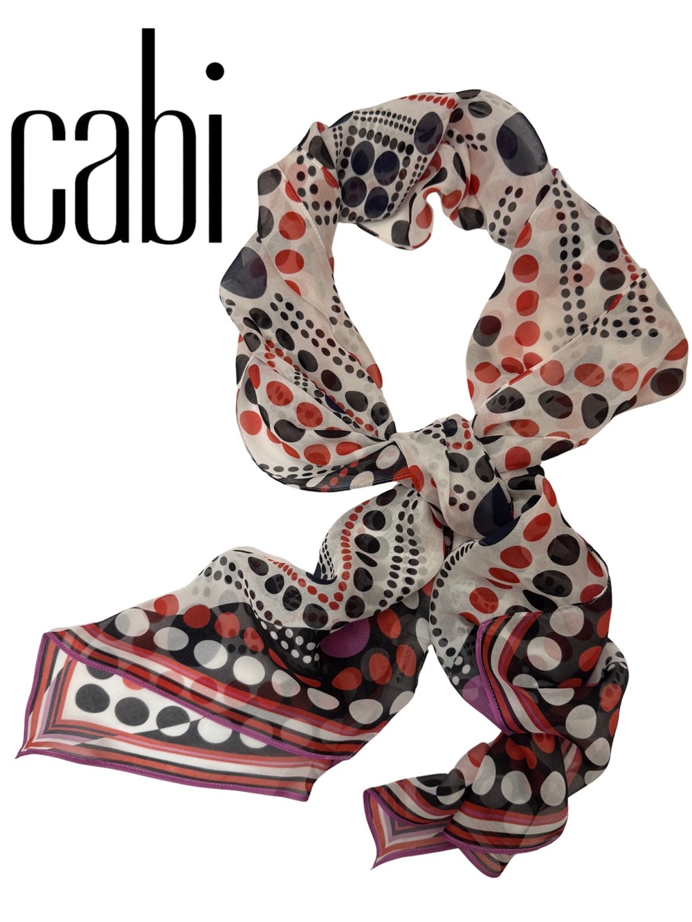 CAbi Shrimpton SILK Scarf #5777 Navy Pink Red Black MOD Print